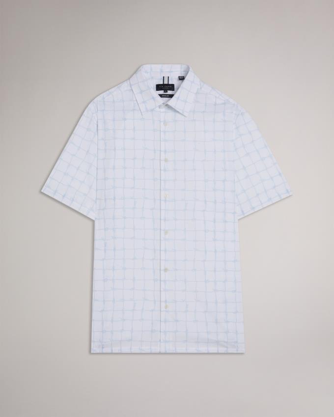 Chemises Ted Baker Short Sleeve Rope Print Check Blanche Homme | QRM-45980395